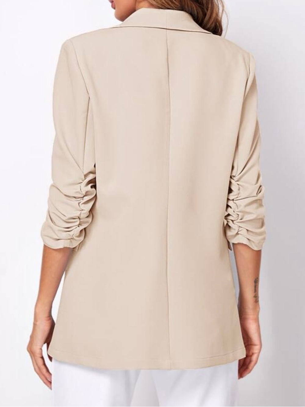 Women's Tailored Open-Front Blazer Jacket - Beige - Picture 2 of 7